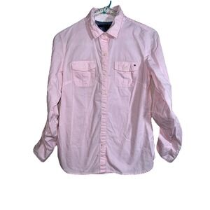Tommy Hilfiger Button Down Long Sleeve Pink Shirt‎ Women's Size M Pockets